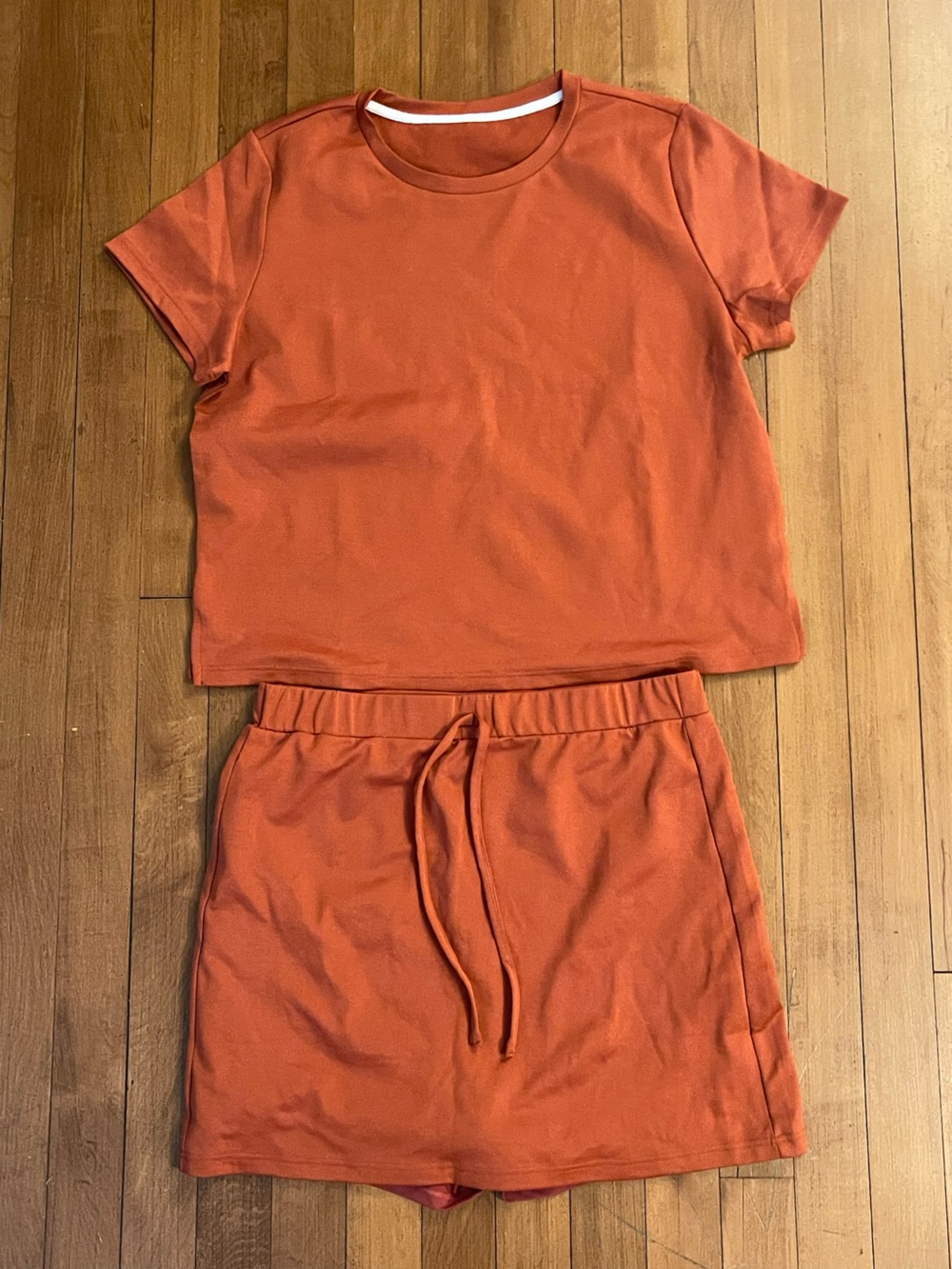 Amazon Essentials Orange Short Sleeve Top and Drawstring Skort Set